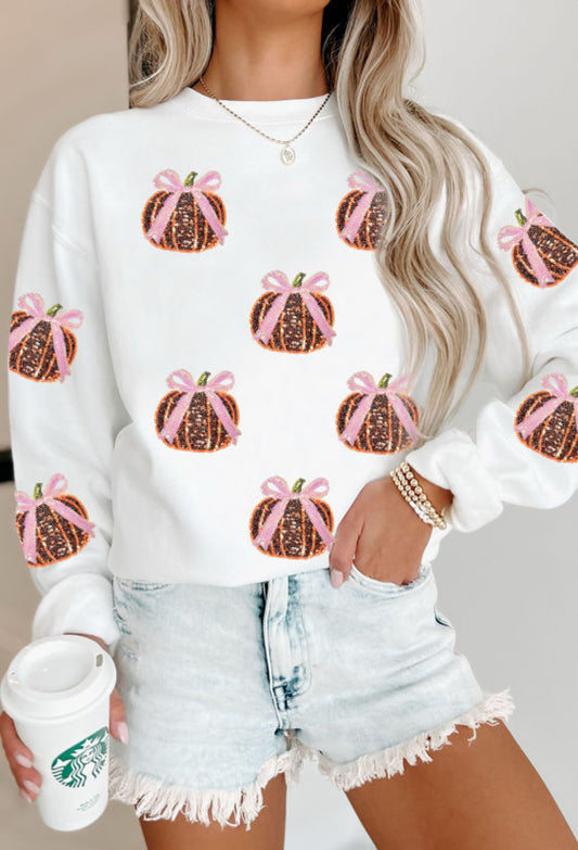 Sequin bow pumpkin sweatshirt