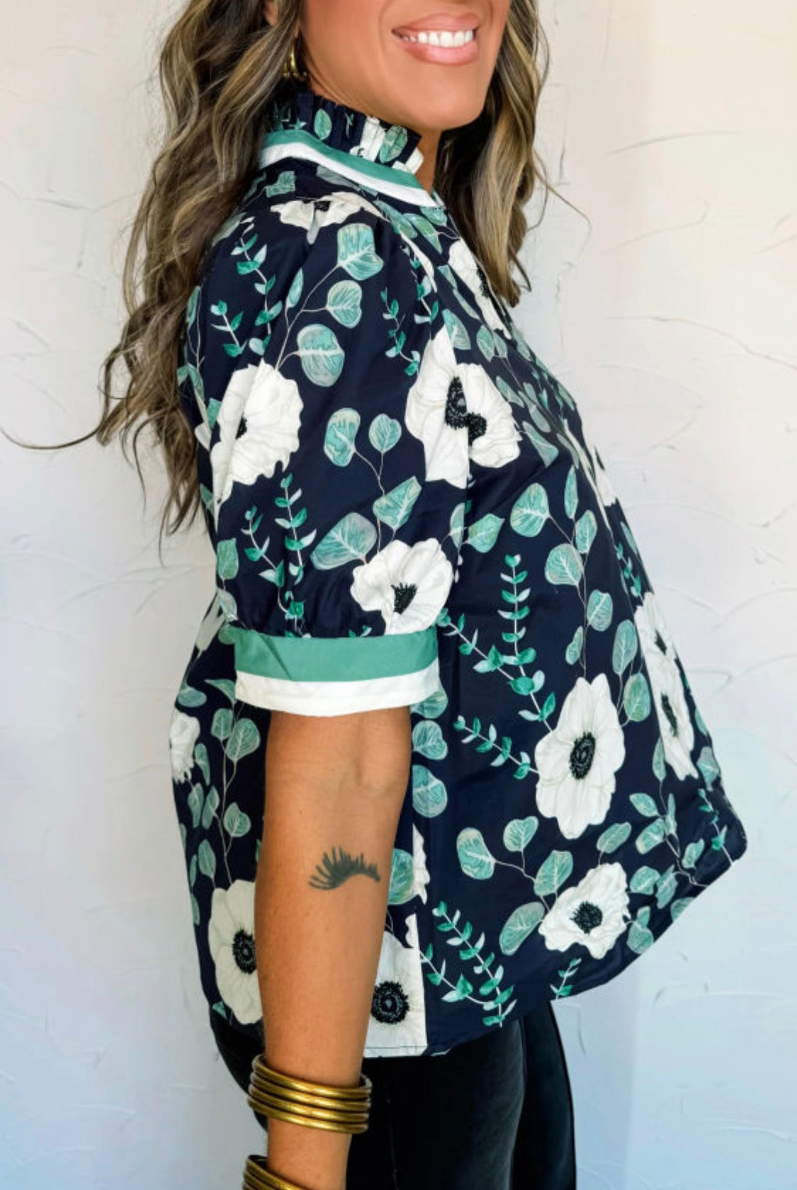 Navy floral top