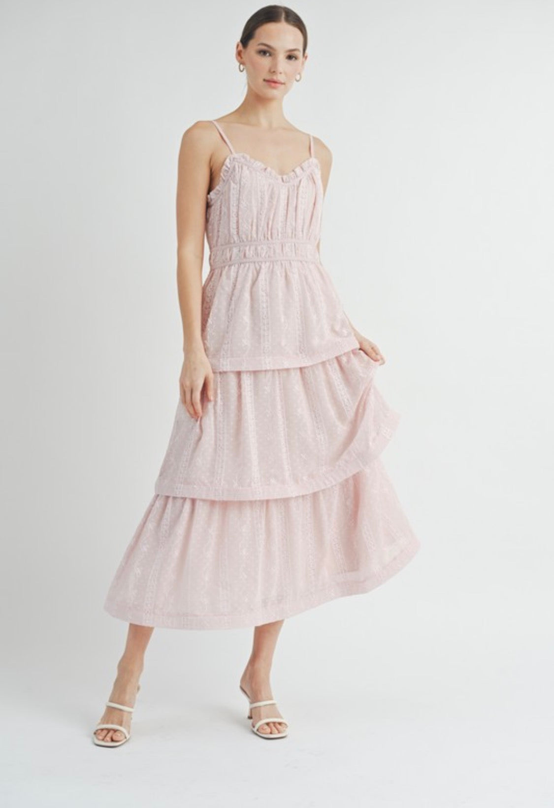 Pink ruffle maxi dress