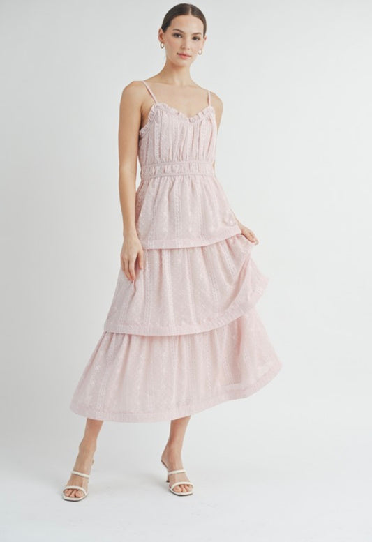 Pink ruffle maxi dress