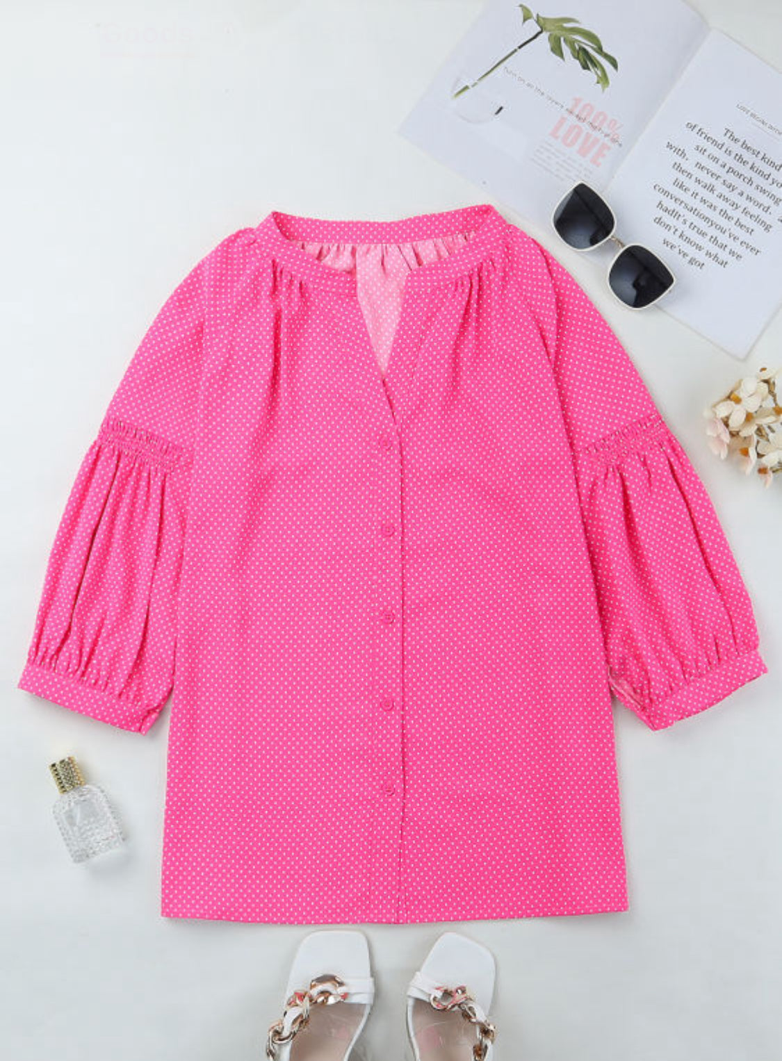 3/4 sleeve pink blouse