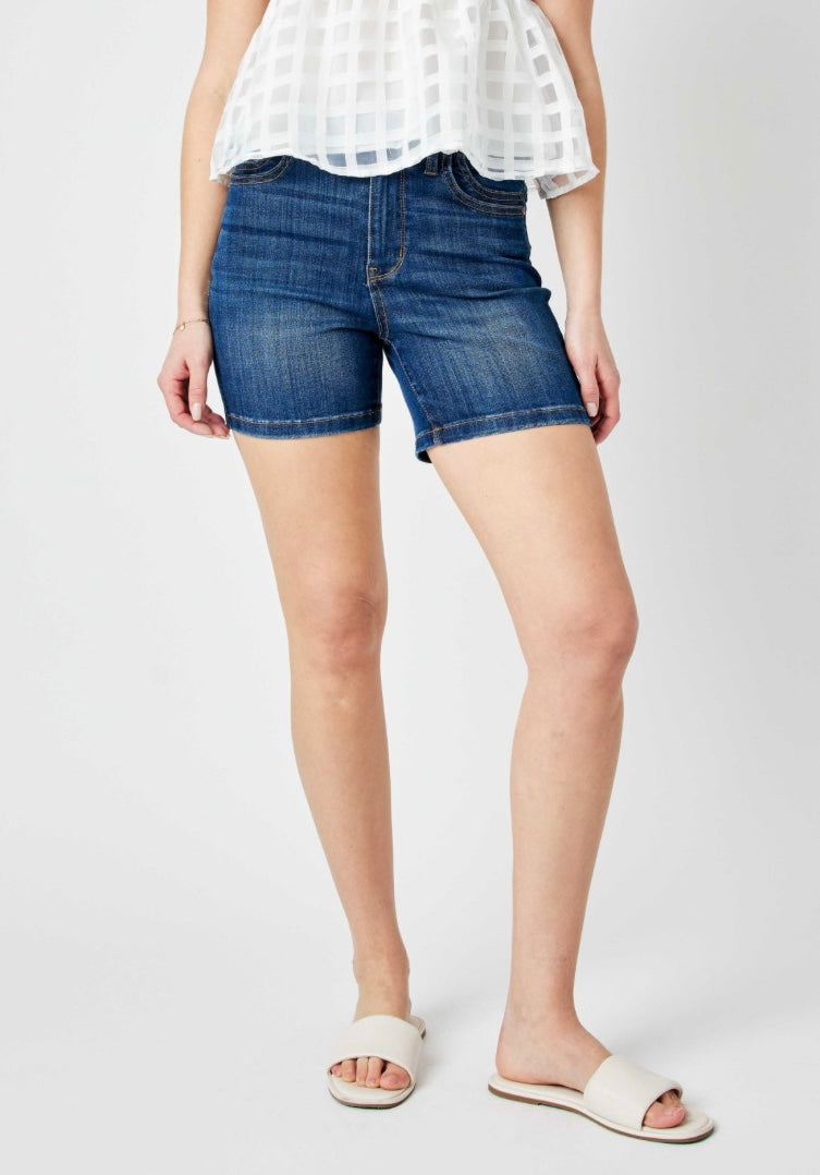 HIGH WAIST ELASTIC WAIST MID LENGTH SHORTS