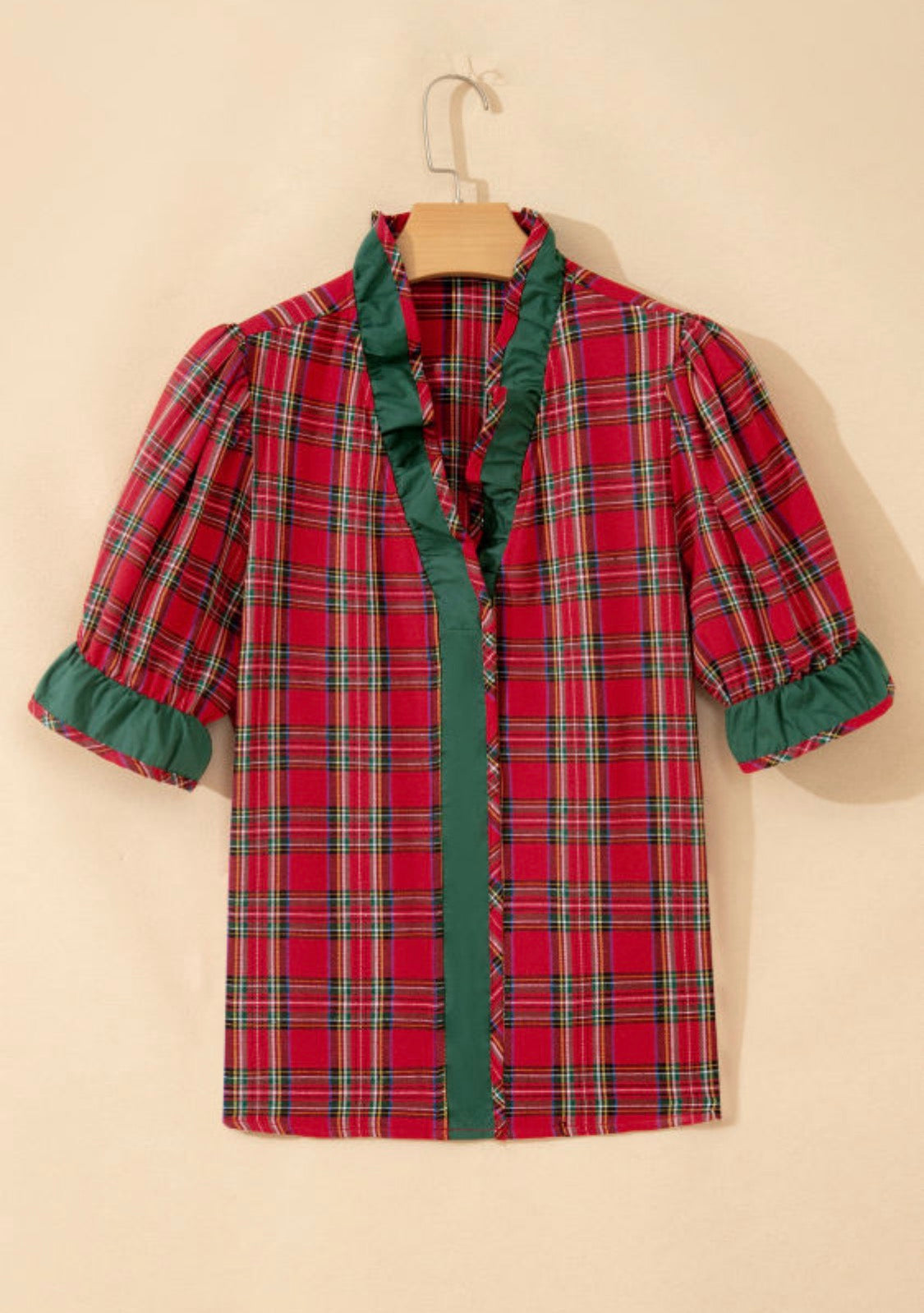 Red plaid ruffle top