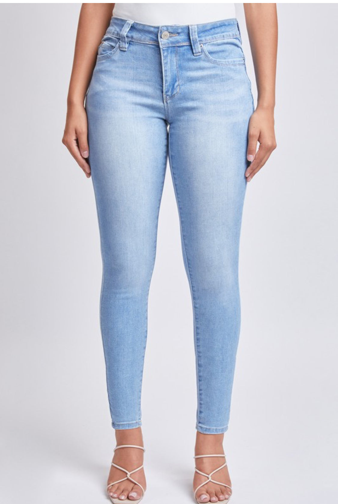 Light wash mid-raise skinny jeans