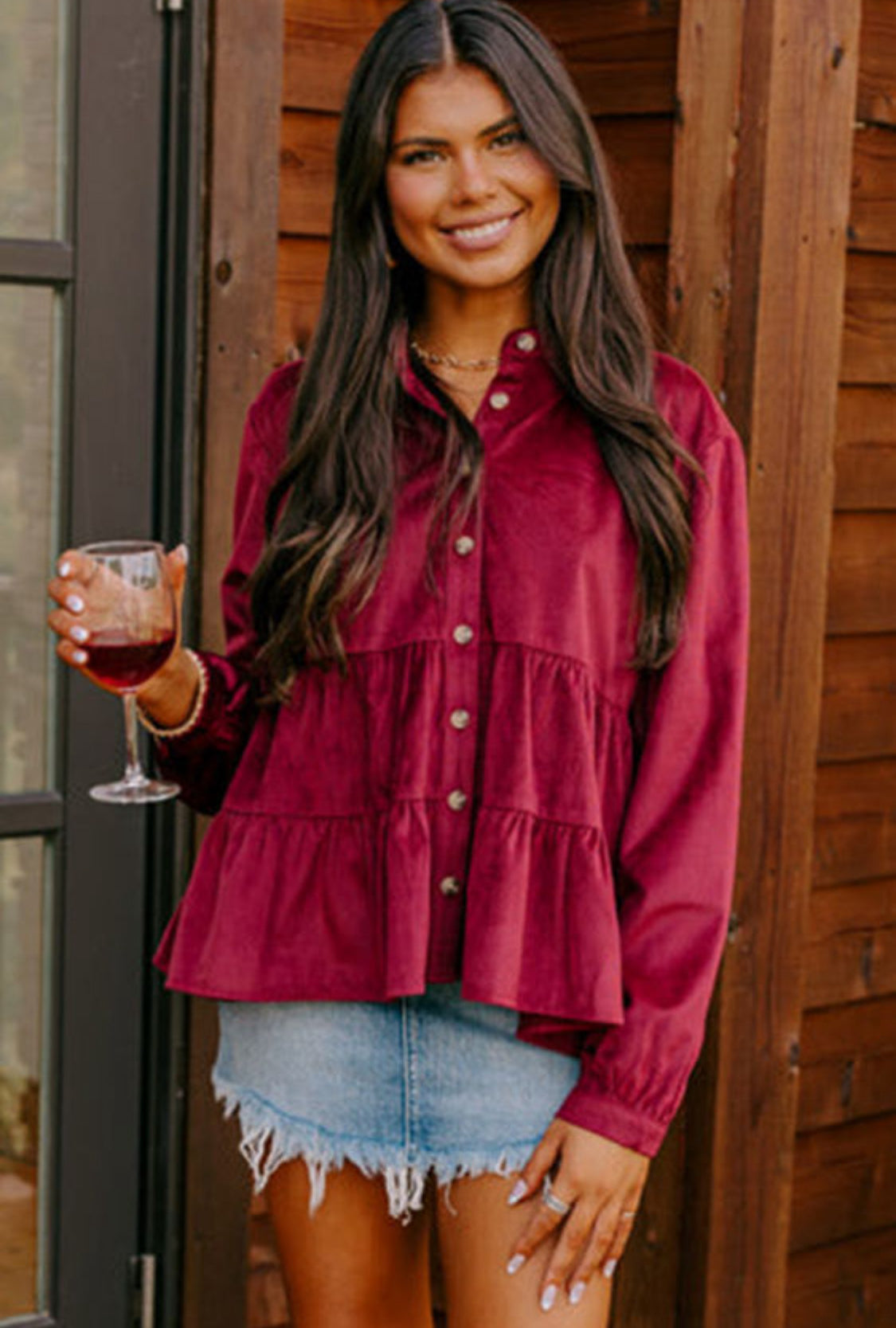 Burgundy corduroy buttoned shirt