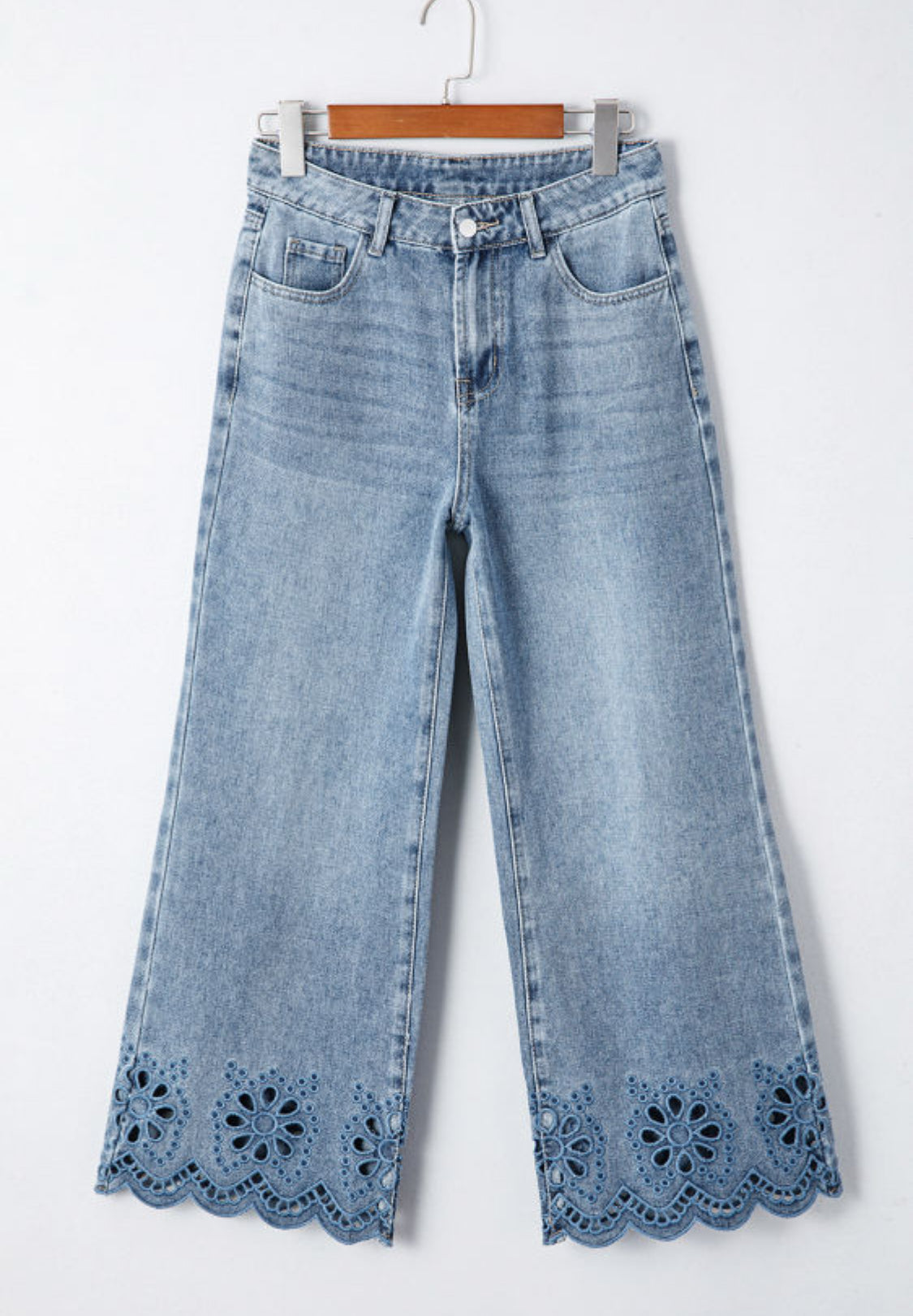 Blue embroidery wide leg jeans