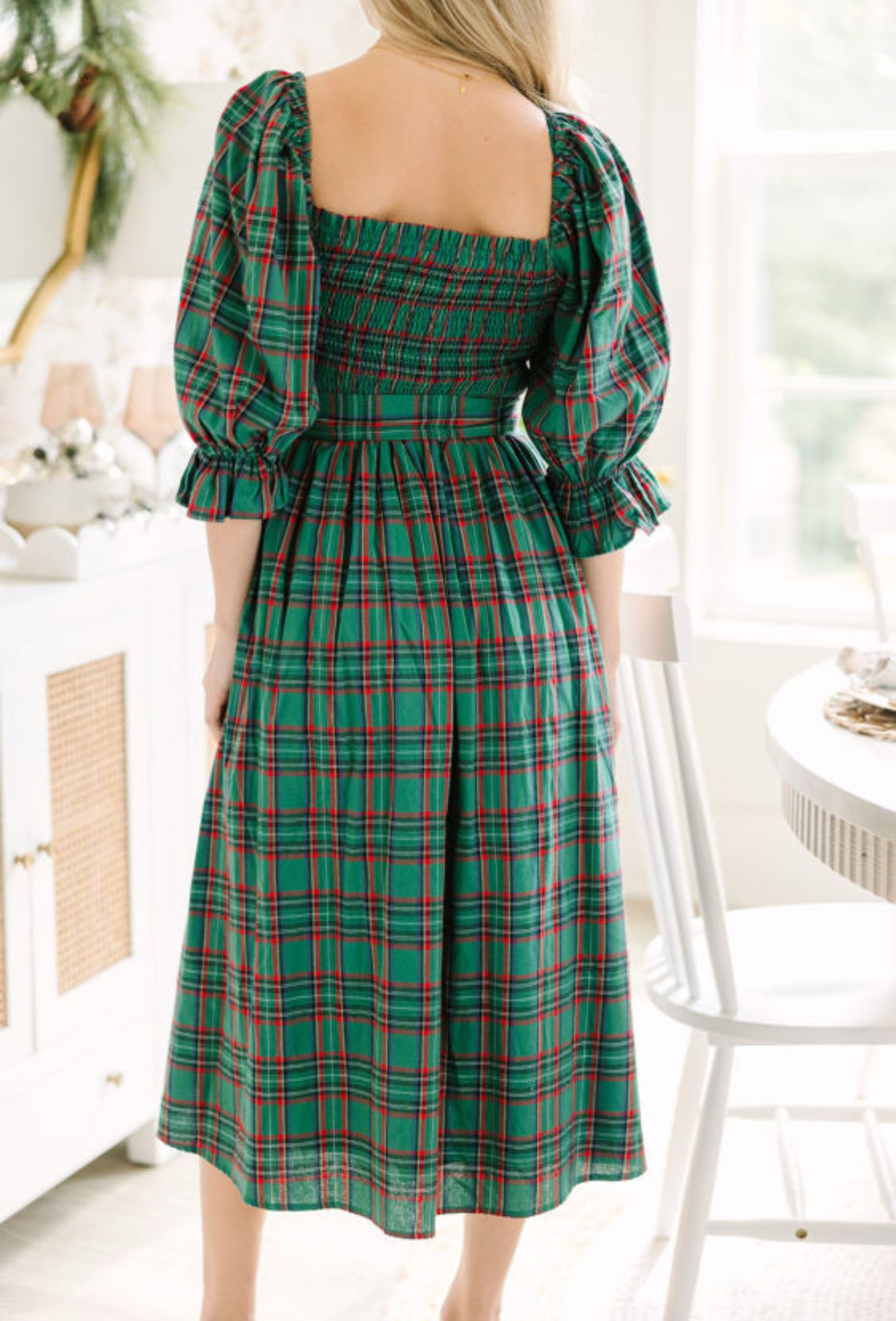 Green plaid dress