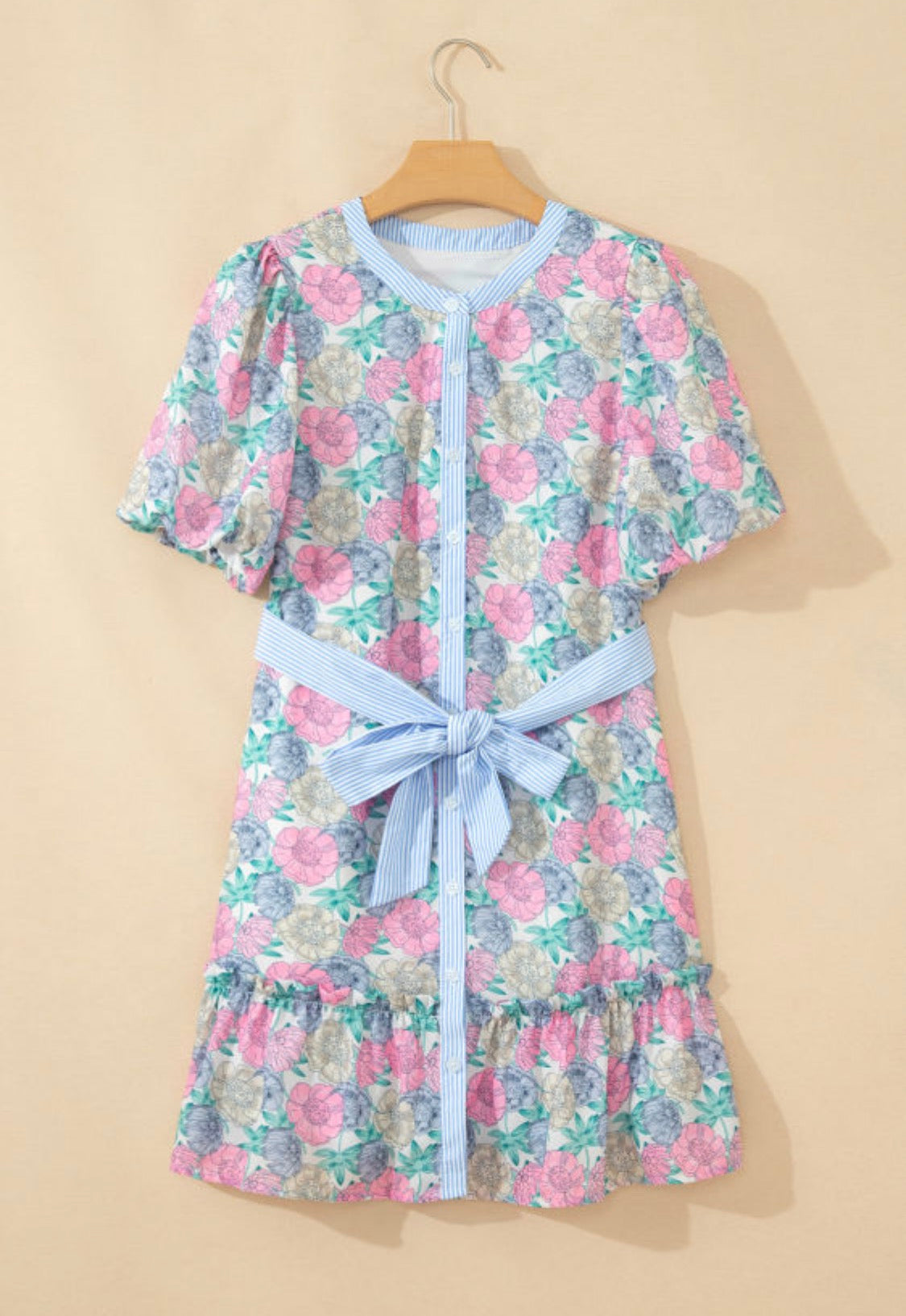 Pink floral belt dress