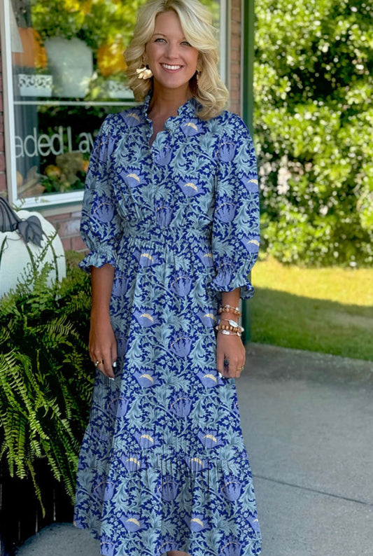Blue floral midi dress
