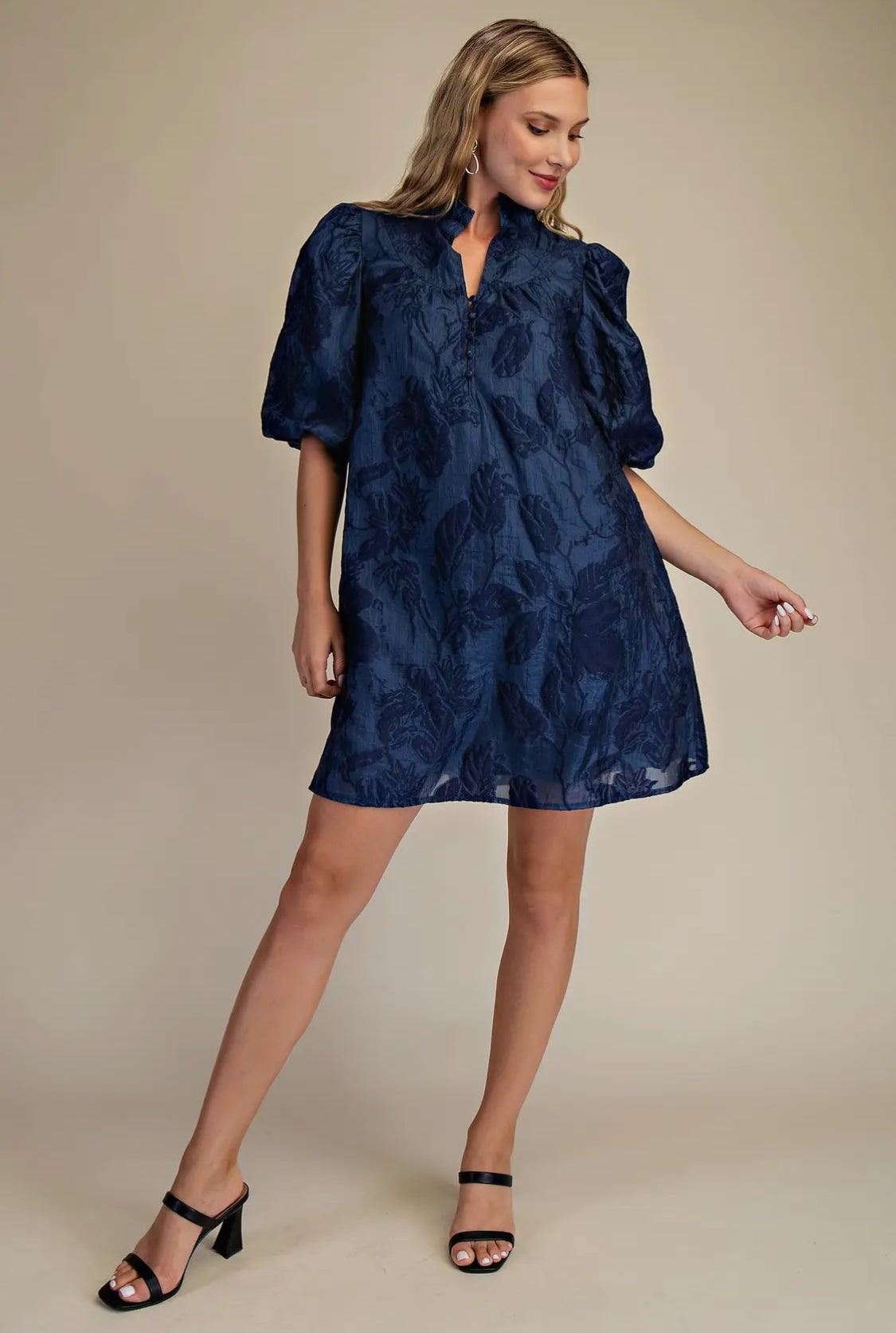Navy puff sleeve mini dress
