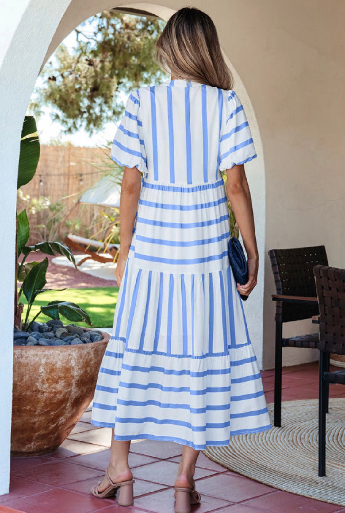 Blue stripes maxi dress