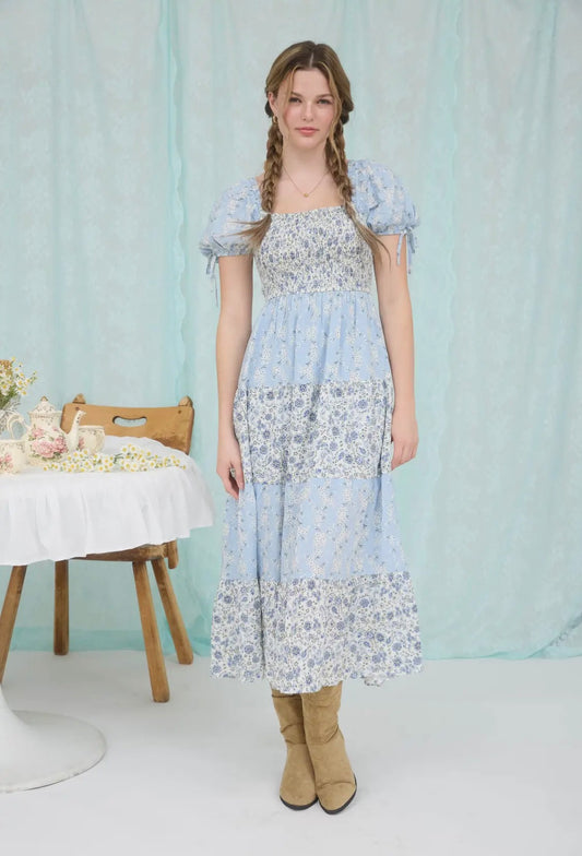 Blue colorblock floral dress