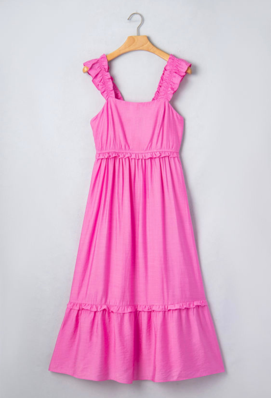 Pink ruffle midi dress
