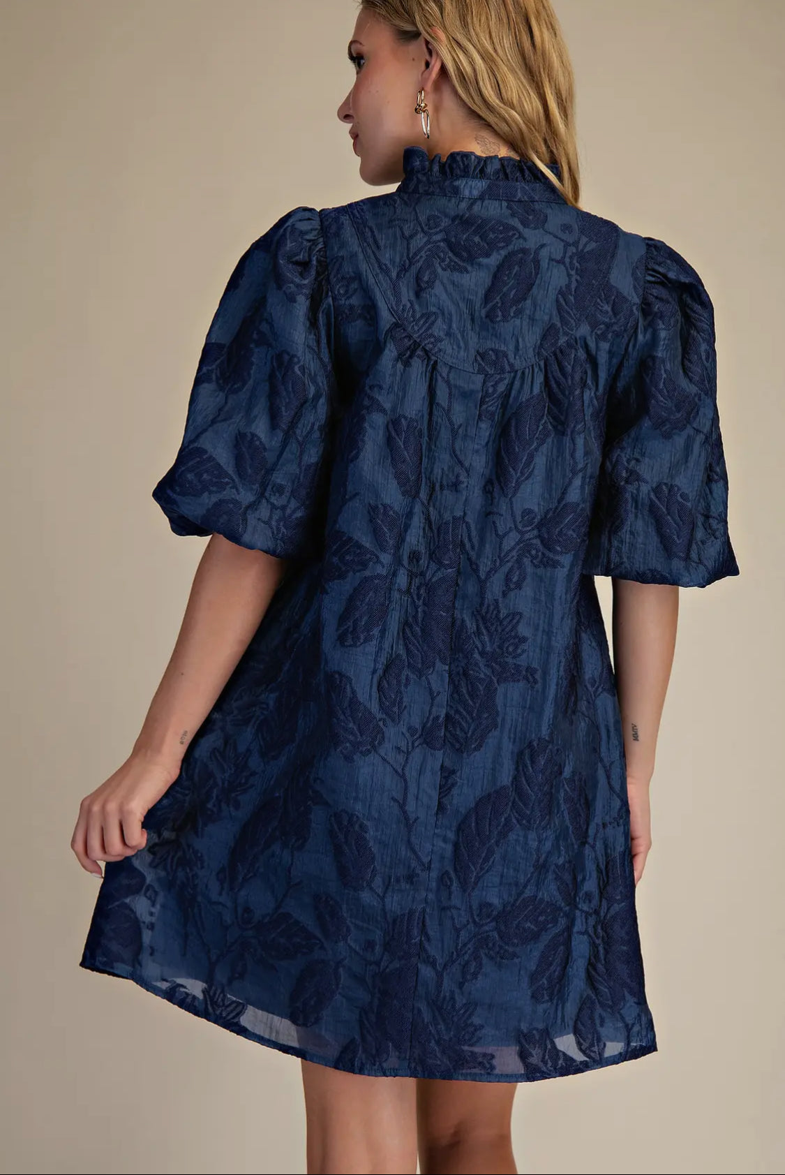 Navy puff sleeve mini dress