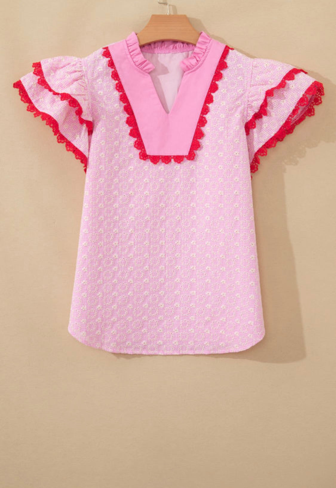 Red embroidery flower blouse