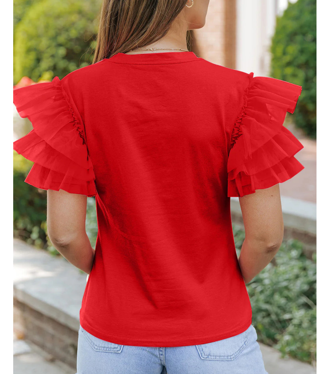 Red ruffle sleeve top