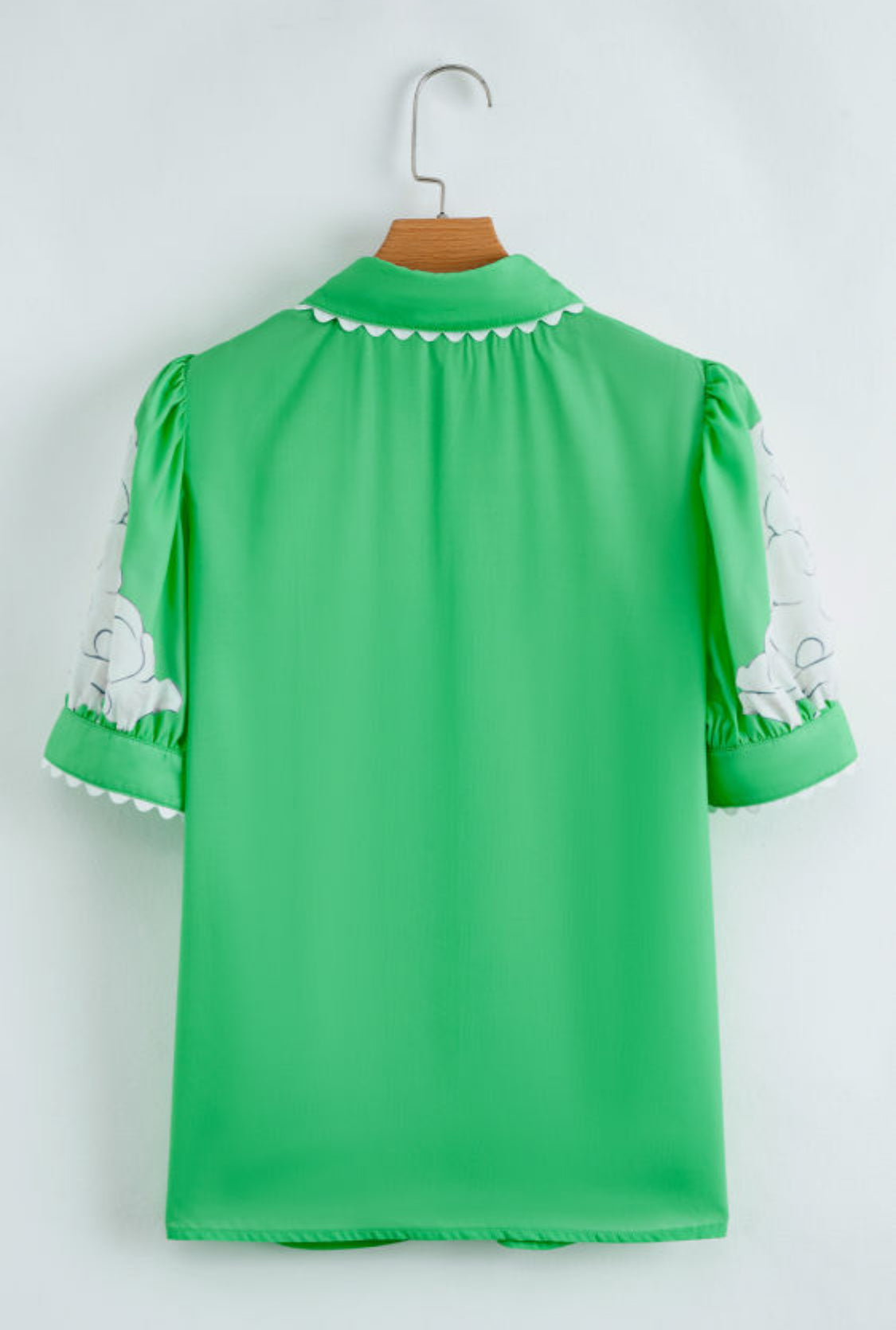 Green floral ric rac button up shirt