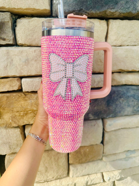 Bow rhinestones 40oz cup