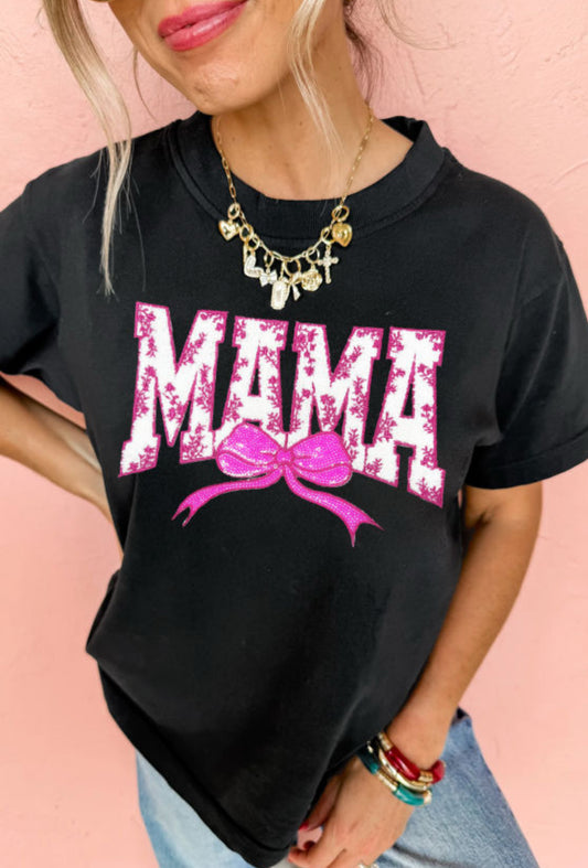 MAMA floral sequin bow tee