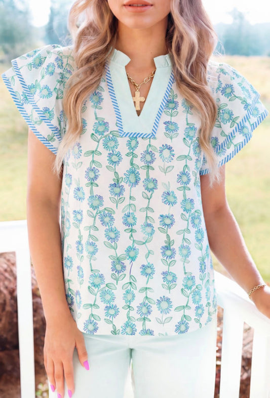 Green floral top