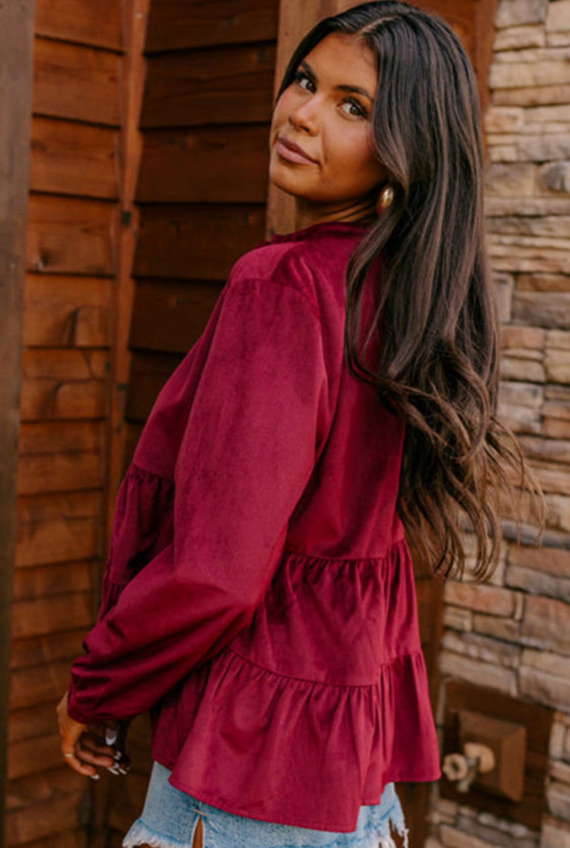 Burgundy corduroy buttoned shirt