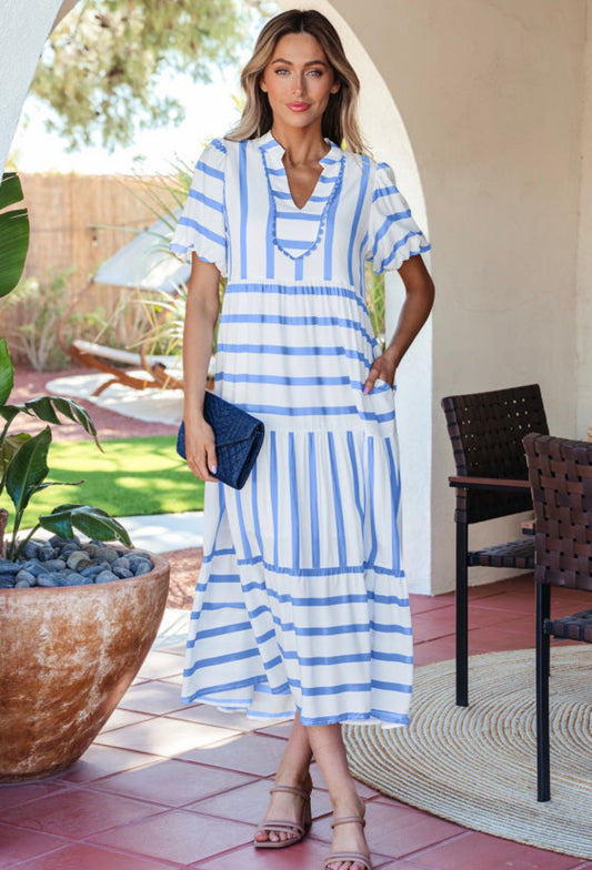 Blue stripes maxi dress