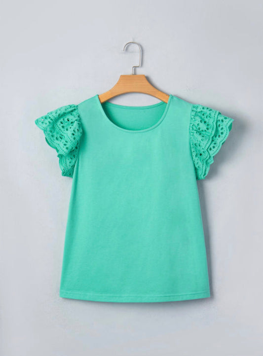 Mint green lace sleeve top