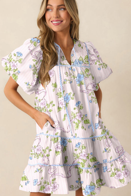 Pink/blue floral mini dress