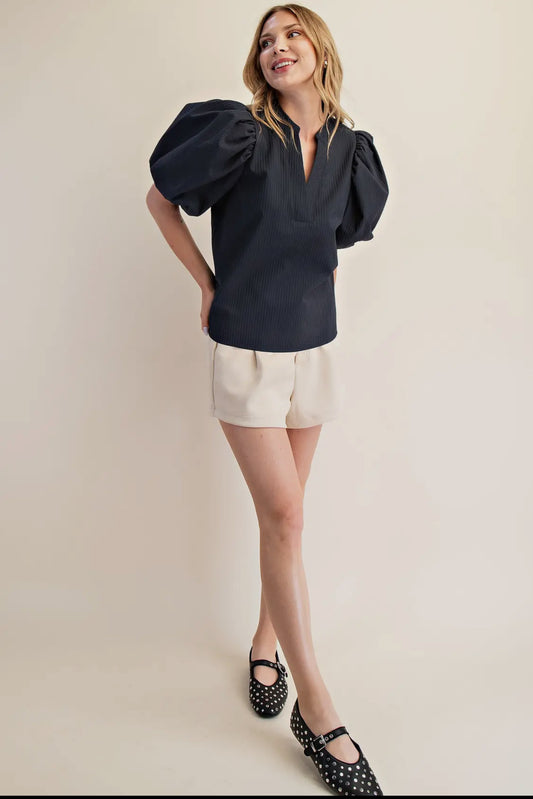 Navy blue puff sleeve top