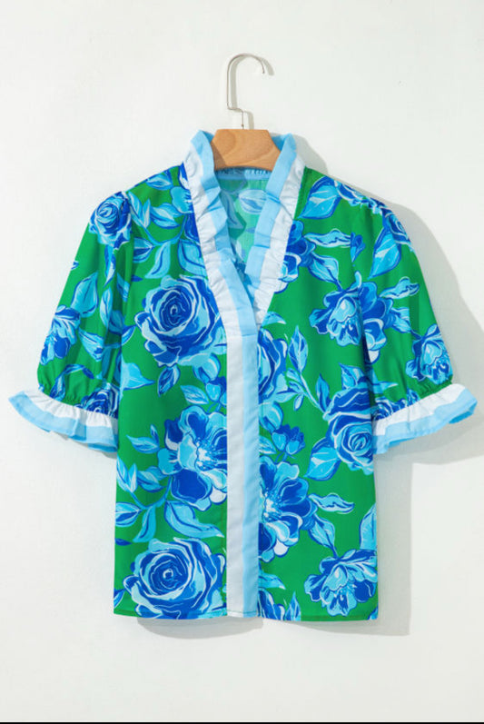 Green floral top