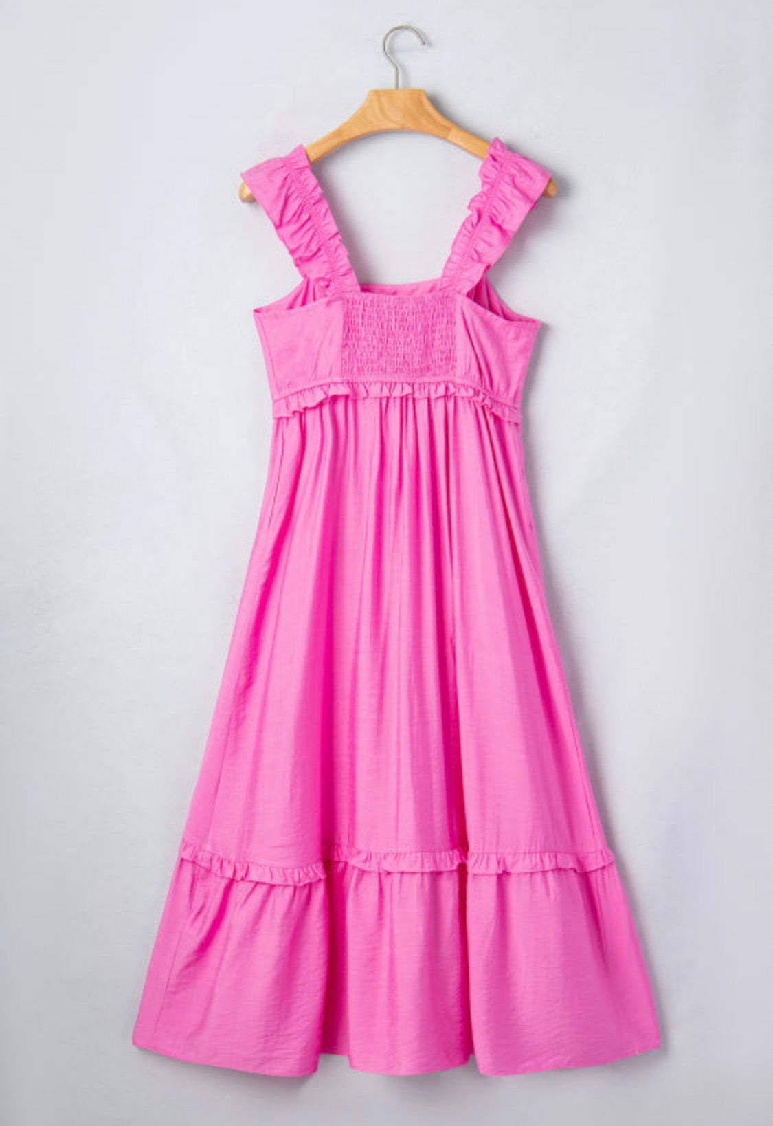 Pink ruffle midi dress