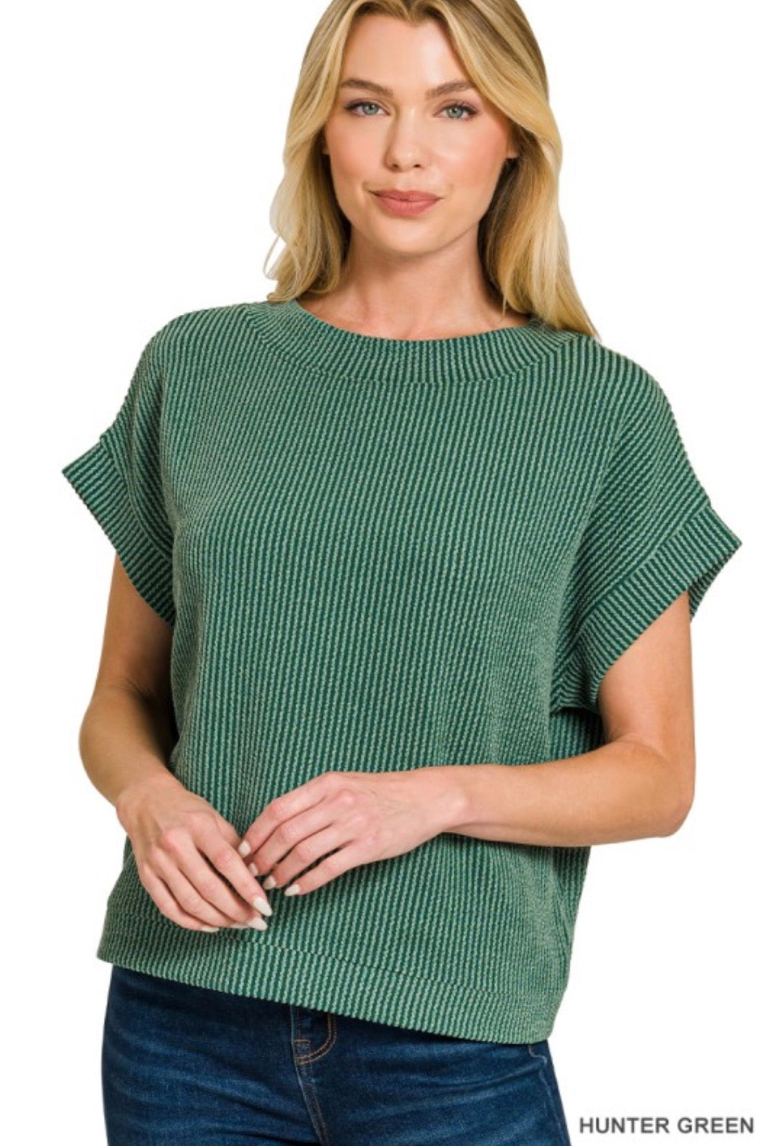 Raised rib cap sleeve top ( hunter green )