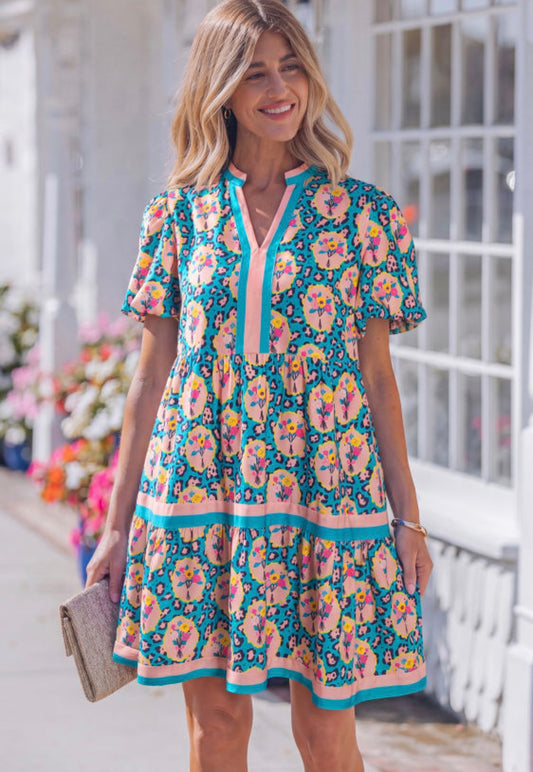 Pink leopard floral dress