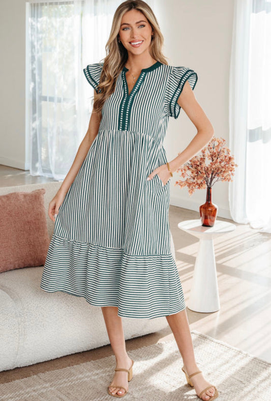 Green stripe midi dress