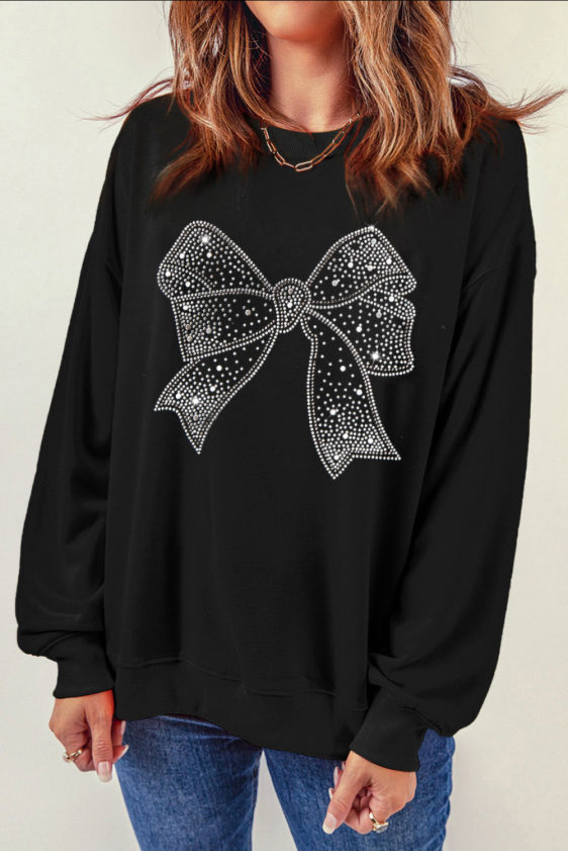 Black rhinestone bow sweatshirt