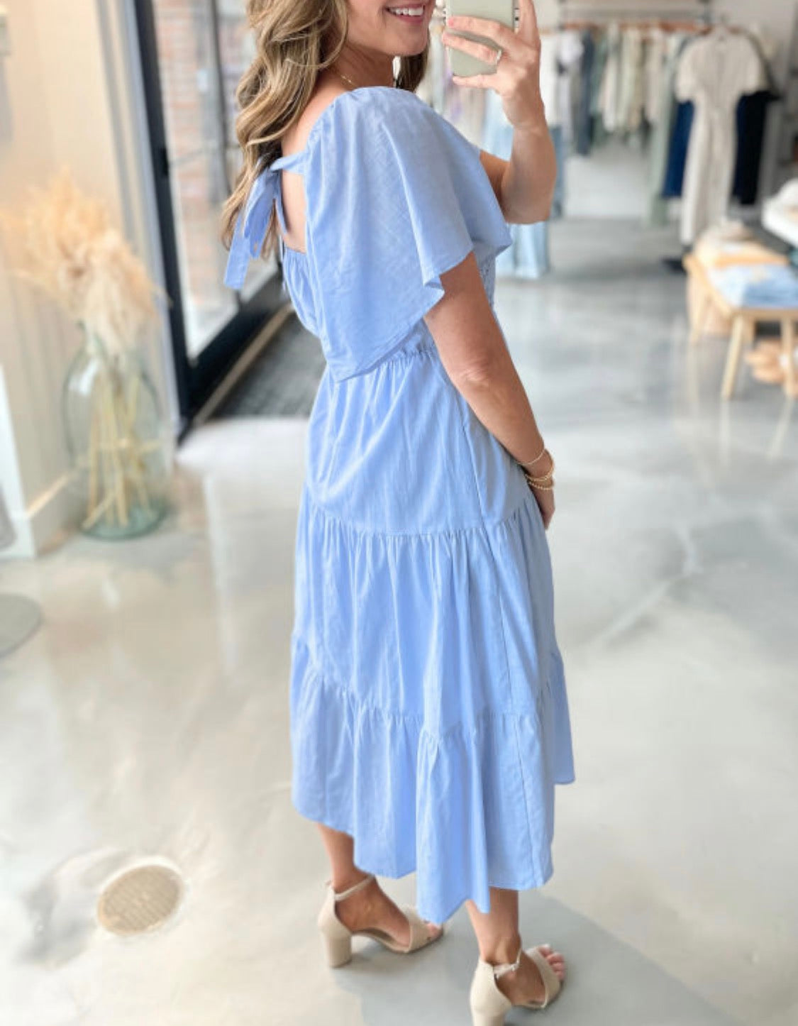 Blue lace details midi dress