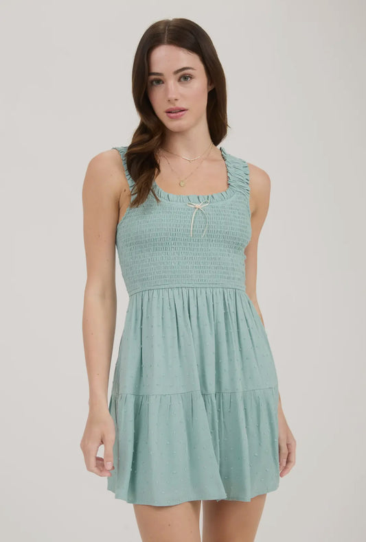 Smocked sleeveless mini dress
