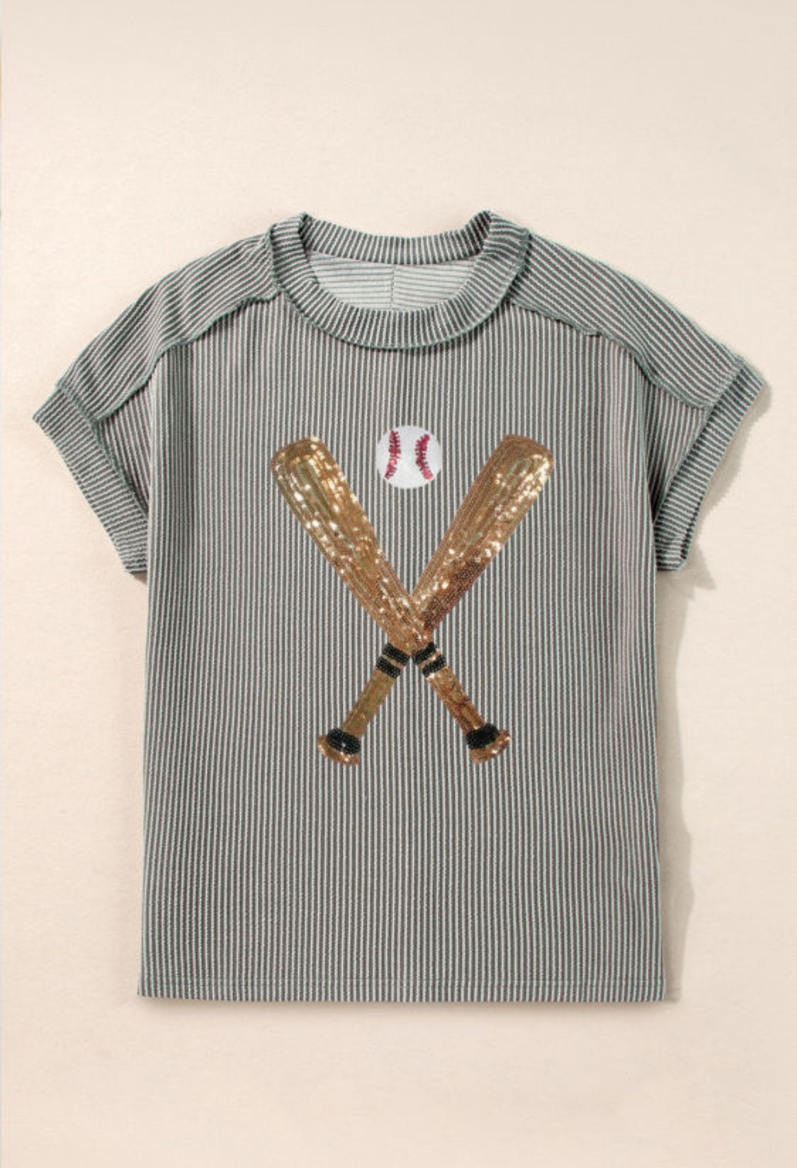 Sequin baseball corded top