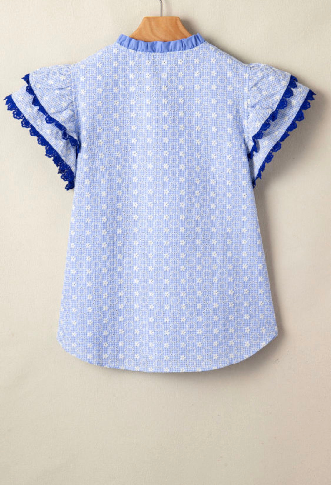 Blue embroidery flowers blouse