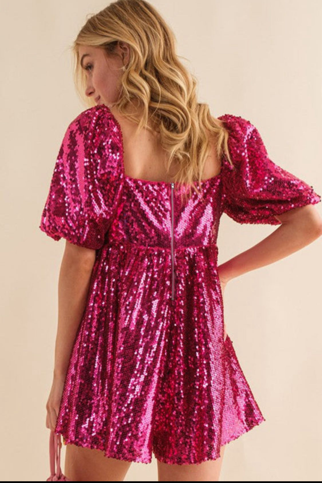 Pink sequin romper