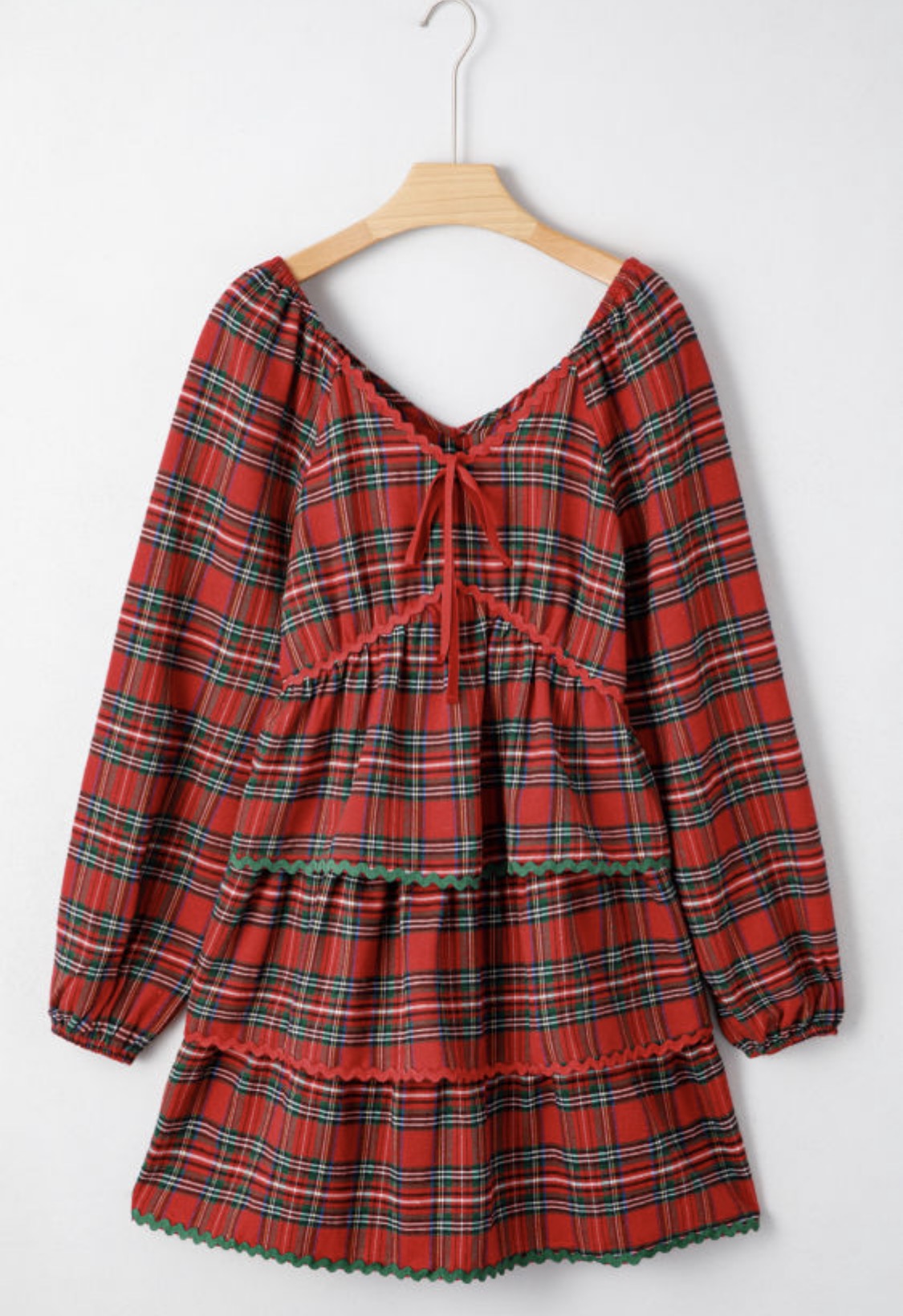 Red plaid tiered dress
