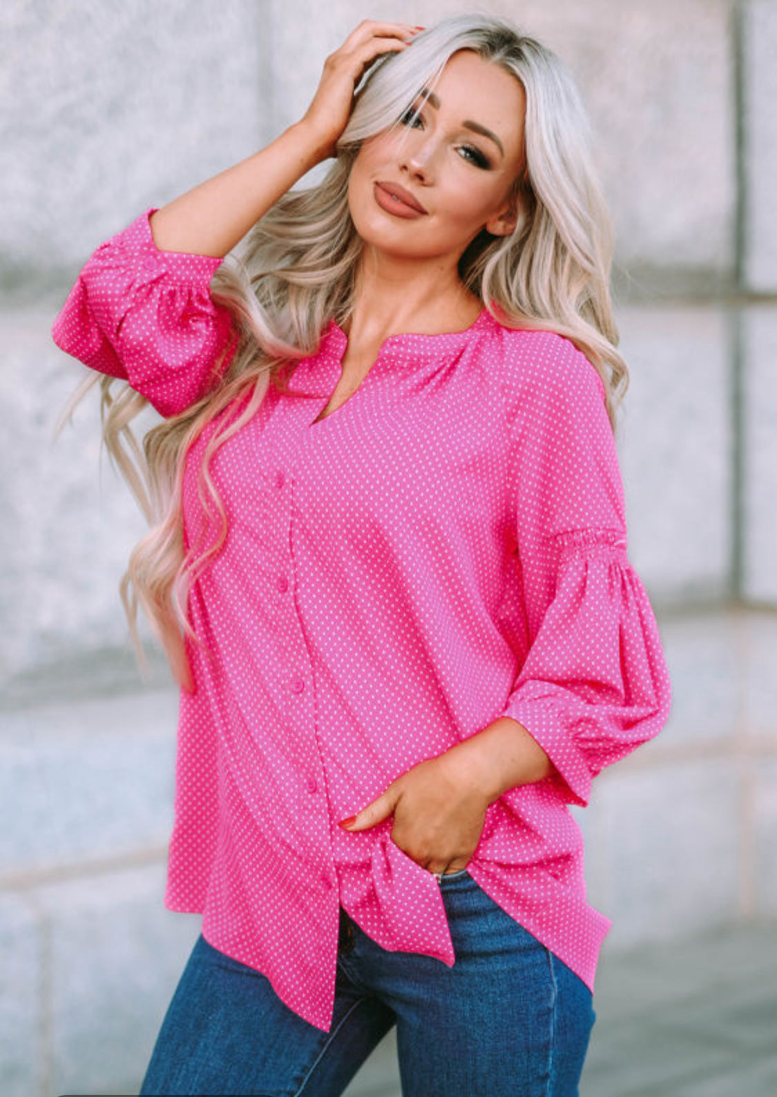 3/4 sleeve pink blouse