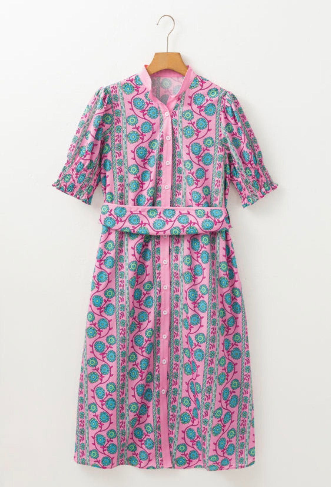 Pink floral midi dress
