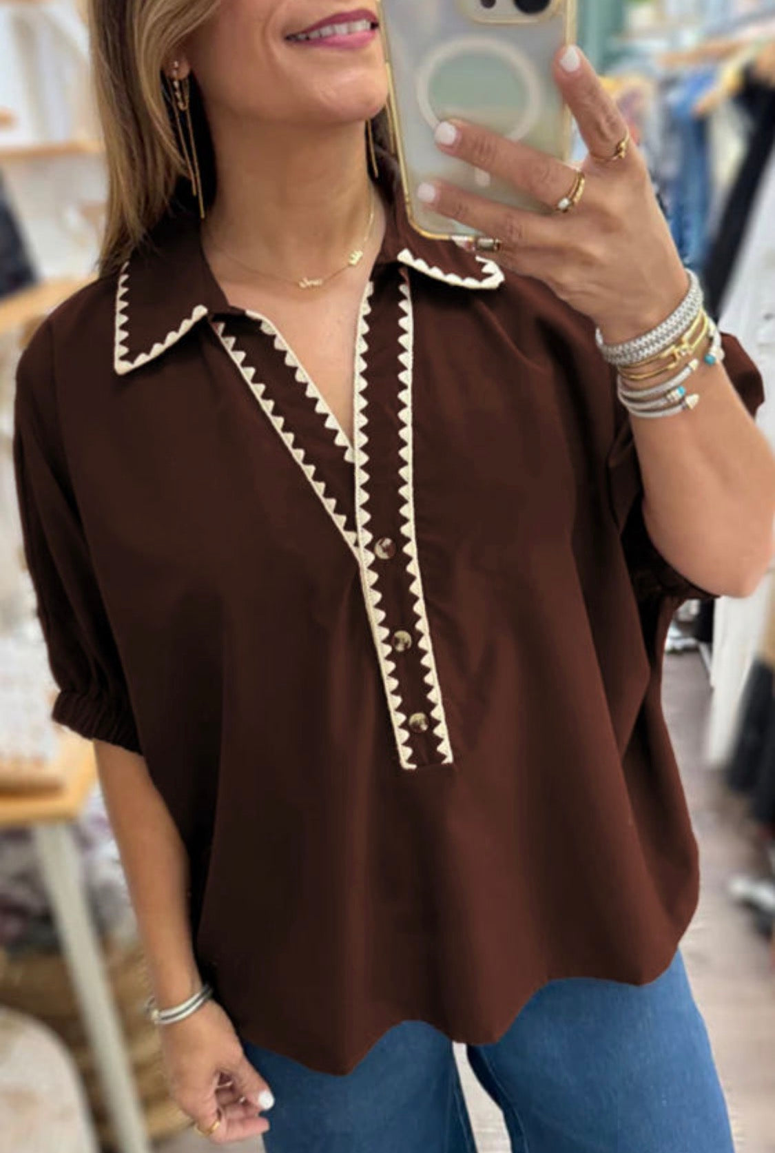 Brown V neck top