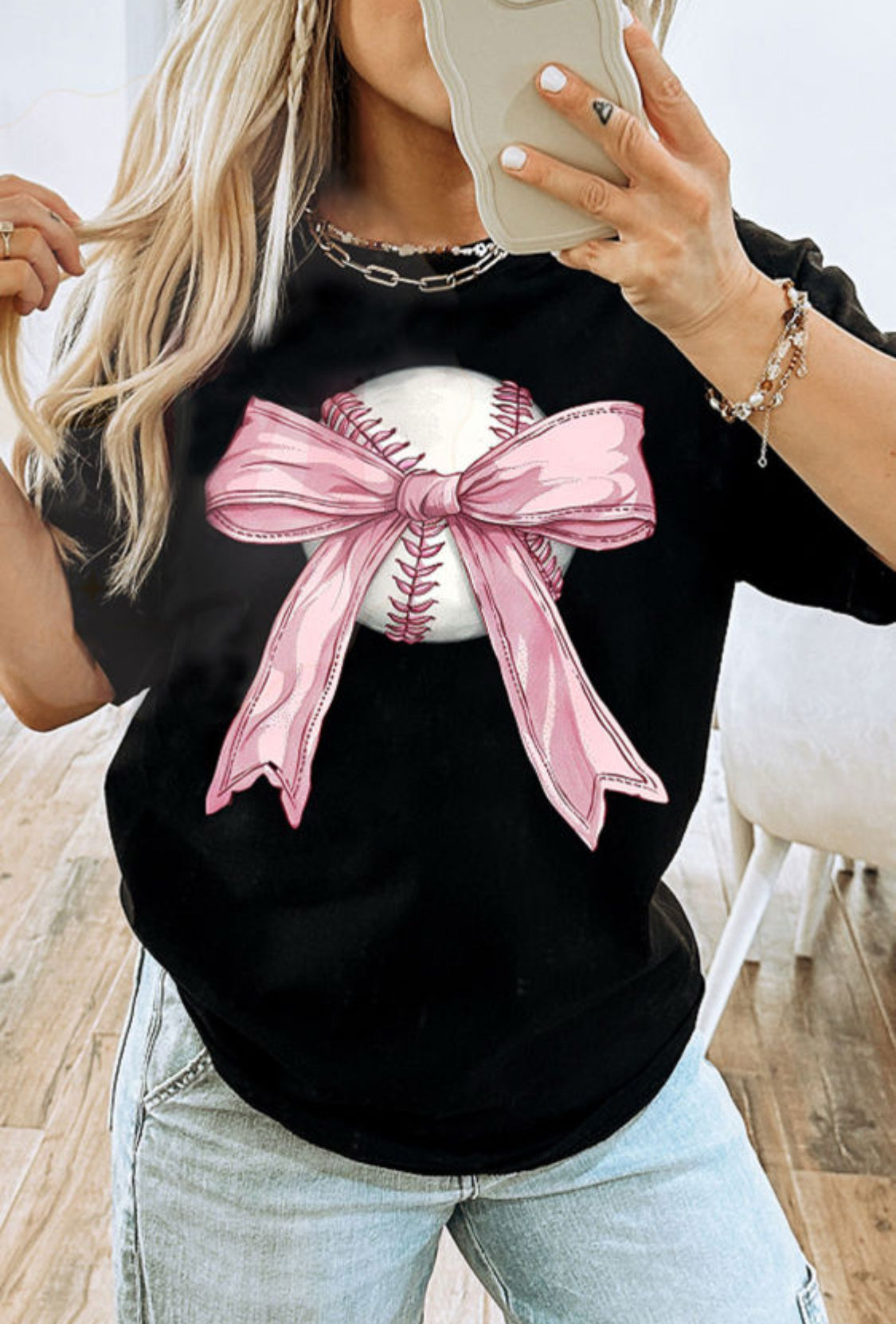 Black baseball bow knot tee
