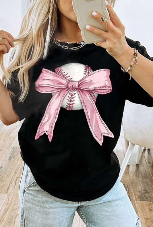 Black baseball bow knot tee