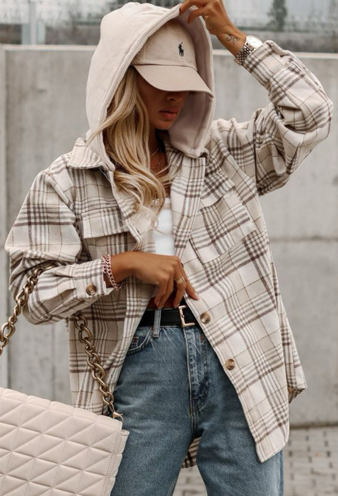 Khaki plaid shacket