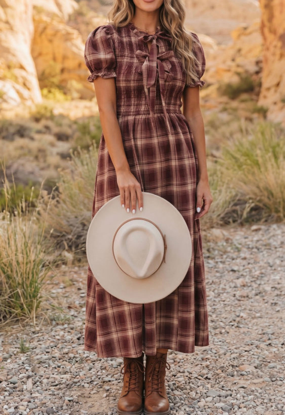 Red plaid smocked dress