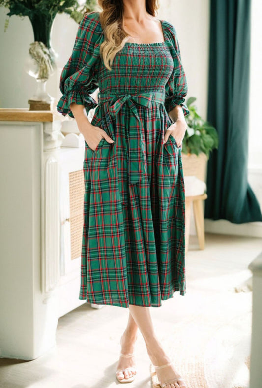 Green plaid dress