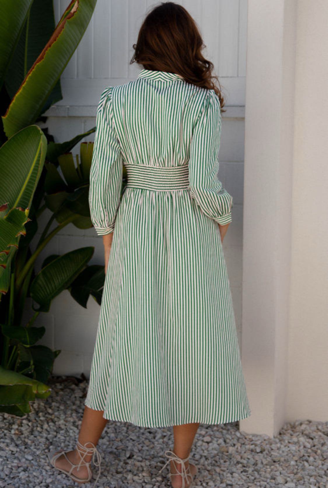 Green striped midi dress